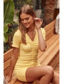 Fitted dress with ruffles, yellow FG602 - Online store - Boutique